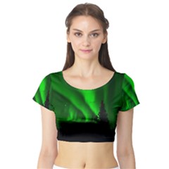 Aurora Borealis Northern Lights Short Sleeve Crop Top by BangZart