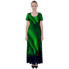 Aurora Borealis Northern Lights High Waist Short Sleeve Maxi Dress by BangZart