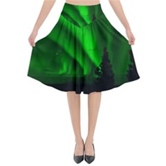 Aurora Borealis Northern Lights Flared Midi Skirt