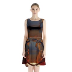 River Water Reflections Autumn Sleeveless Waist Tie Chiffon Dress by BangZart