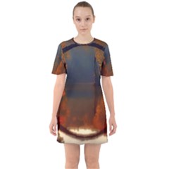 River Water Reflections Autumn Sixties Short Sleeve Mini Dress by BangZart