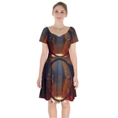 River Water Reflections Autumn Short Sleeve Bardot Dress by BangZart