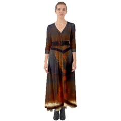 River Water Reflections Autumn Button Up Boho Maxi Dress by BangZart