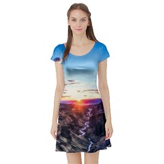 Iceland Landscape Mountains Stream Short Sleeve Skater Dress by BangZart