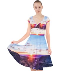 Iceland Landscape Mountains Stream Cap Sleeve Front Wrap Midi Dress by BangZart