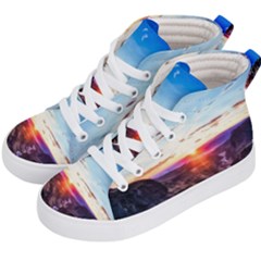 Iceland Landscape Mountains Stream Kid s Hi-top Skate Sneakers by BangZart