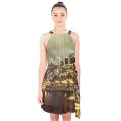 Singapore City Urban Skyline Halter Collar Waist Tie Chiffon Dress by BangZart