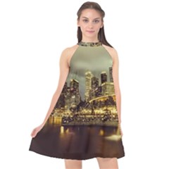 Singapore City Urban Skyline Halter Neckline Chiffon Dress  by BangZart