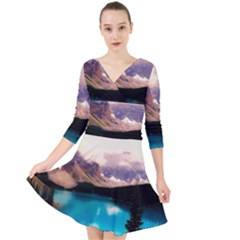 Austria Mountains Lake Water Quarter Sleeve Front Wrap Dress	 by BangZart