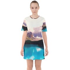 Austria Mountains Lake Water Sixties Short Sleeve Mini Dress by BangZart