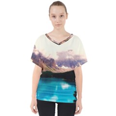 Austria Mountains Lake Water V-neck Dolman Drape Top