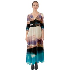 Austria Mountains Lake Water Button Up Boho Maxi Dress