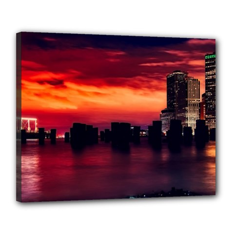 New York City Urban Skyline Harbor Canvas 20  X 16  by BangZart