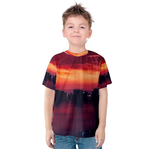 New York City Urban Skyline Harbor Kids  Cotton Tee by BangZart