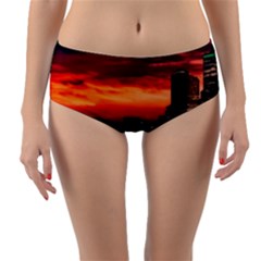 New York City Urban Skyline Harbor Reversible Mid-waist Bikini Bottoms by BangZart