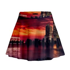 New York City Urban Skyline Harbor Mini Flare Skirt by BangZart