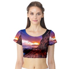 South Africa Sea Ocean Hdr Sky Short Sleeve Crop Top by BangZart