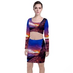 South Africa Sea Ocean Hdr Sky Long Sleeve Crop Top & Bodycon Skirt Set by BangZart