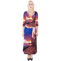 South Africa Sea Ocean Hdr Sky Quarter Sleeve Wrap Maxi Dress