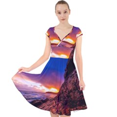 South Africa Sea Ocean Hdr Sky Cap Sleeve Front Wrap Midi Dress by BangZart