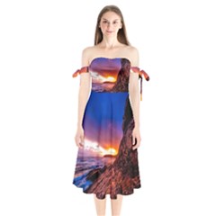 South Africa Sea Ocean Hdr Sky Shoulder Tie Bardot Midi Dress by BangZart