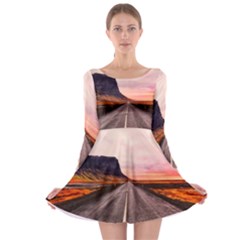 Iceland Sky Clouds Sunset Long Sleeve Skater Dress by BangZart