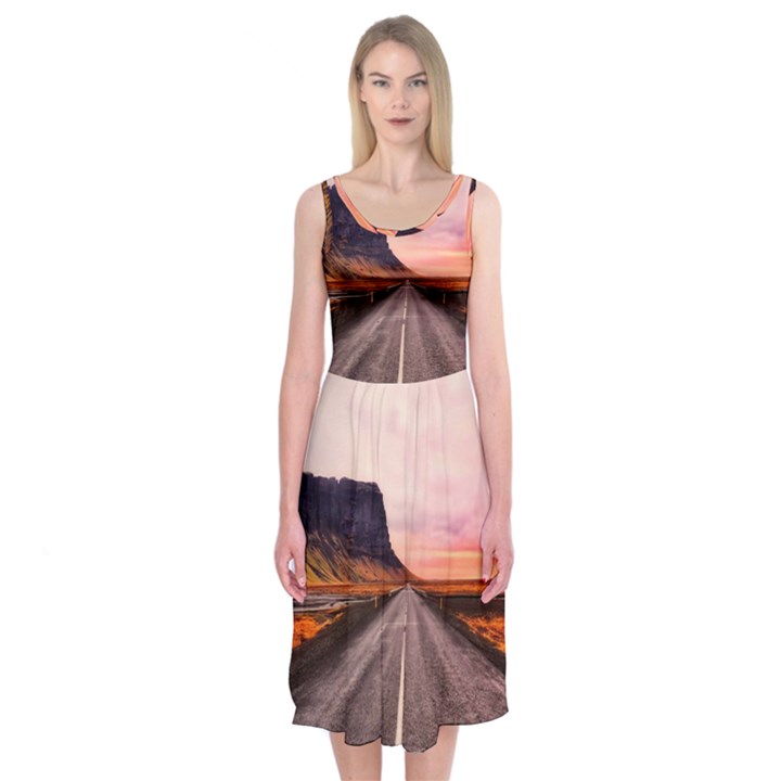 Iceland Sky Clouds Sunset Midi Sleeveless Dress