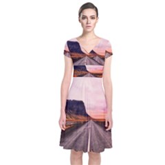 Iceland Sky Clouds Sunset Short Sleeve Front Wrap Dress by BangZart