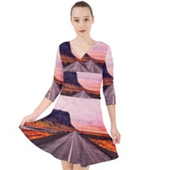 Iceland Sky Clouds Sunset Quarter Sleeve Front Wrap Dress	 by BangZart