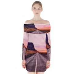 Iceland Sky Clouds Sunset Long Sleeve Off Shoulder Dress by BangZart