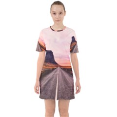 Iceland Sky Clouds Sunset Sixties Short Sleeve Mini Dress by BangZart