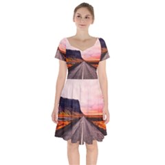 Iceland Sky Clouds Sunset Short Sleeve Bardot Dress by BangZart