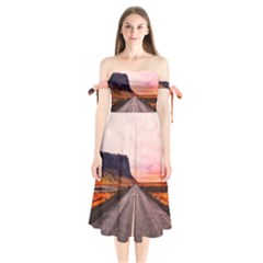 Iceland Sky Clouds Sunset Shoulder Tie Bardot Midi Dress by BangZart