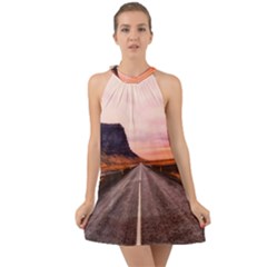 Iceland Sky Clouds Sunset Halter Tie Back Chiffon Dress