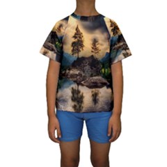 Sunset Dusk Sky Clouds Lightning Kids  Short Sleeve Swimwear by BangZart