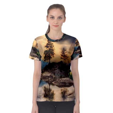 Sunset Dusk Sky Clouds Lightning Women s Sport Mesh Tee by BangZart