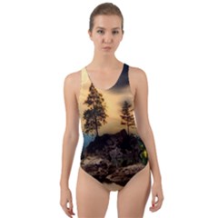 Sunset Dusk Sky Clouds Lightning Cut-out Back One Piece Swimsuit