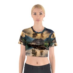 Sunset Dusk Sky Clouds Lightning Cotton Crop Top by BangZart