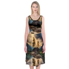 Sunset Dusk Sky Clouds Lightning Midi Sleeveless Dress by BangZart