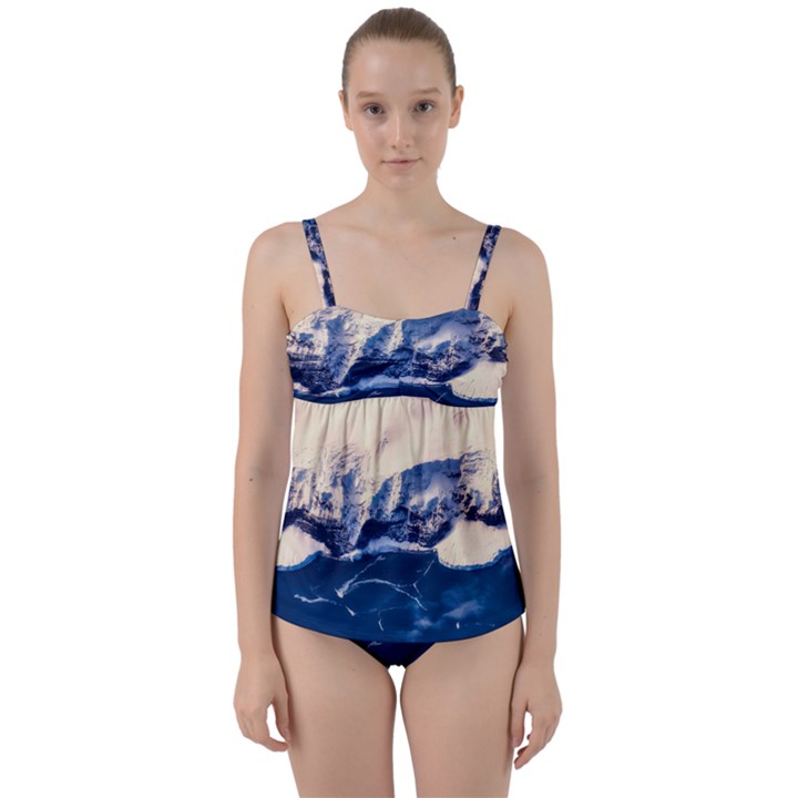 Antarctica Mountains Sunrise Snow Twist Front Tankini Set