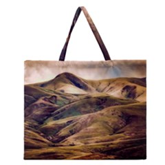 Iceland Mountains Sky Clouds Zipper Large Tote Bag by BangZart