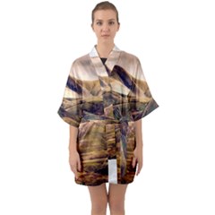 Iceland Mountains Sky Clouds Quarter Sleeve Kimono Robe