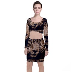 Jaguar Water Stalking Eyes Long Sleeve Crop Top & Bodycon Skirt Set