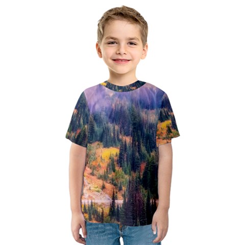 Landscape Fog Mist Haze Forest Kids  Sport Mesh Tee by BangZart