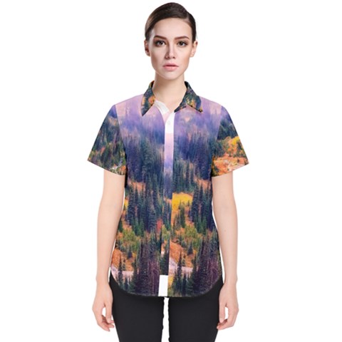 Landscape Fog Mist Haze Forest Women s Short Sleeve Shirt by BangZart