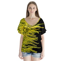 Golden Rod Gold Diamond V-neck Flutter Sleeve Top by BangZart