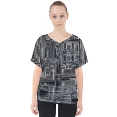 Venice Italy Gondola Boat Canal V-neck Dolman Drape Top by BangZart