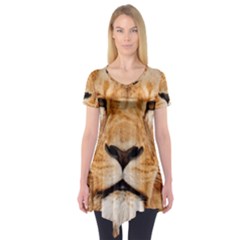 Africa African Animal Cat Close Up Short Sleeve Tunic  by BangZart