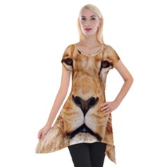 Africa African Animal Cat Close Up Short Sleeve Side Drop Tunic by BangZart