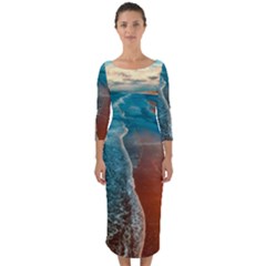 Sea Ocean Coastline Coast Sky Quarter Sleeve Midi Bodycon Dress